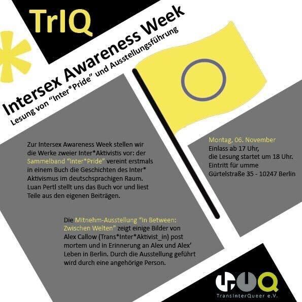 Montag, 6.11.: Lesung von „Inter*Pride“ in Intersex Awareness Weeks